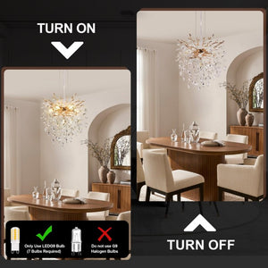 English Elm Modern Gold Tree Branch Crystal Seven Light Chandelier for Dining and Living Rooms W2312P542785