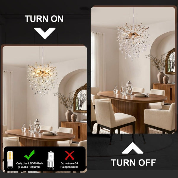 English Elm Modern Gold Tree Branch Crystal Seven Light Chandelier for Dining and Living Rooms W2312P542785