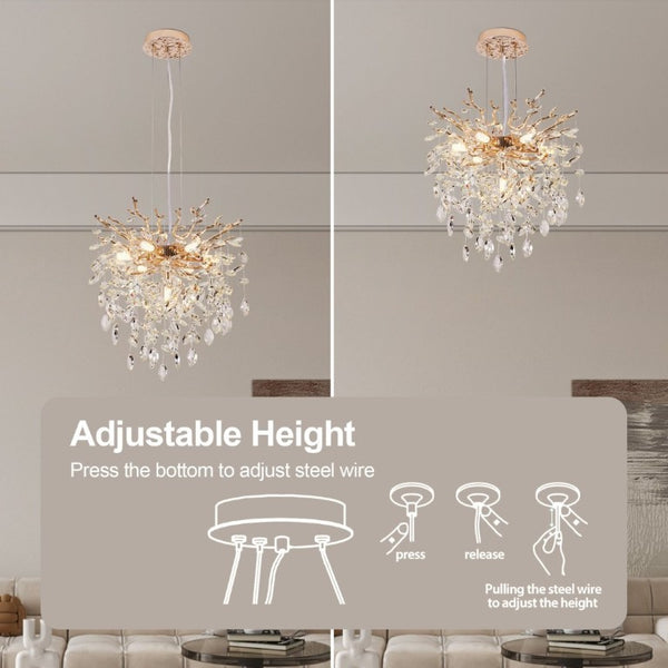 English Elm Modern Gold Tree Branch Crystal Seven Light Chandelier for Dining and Living Rooms W2312P542785