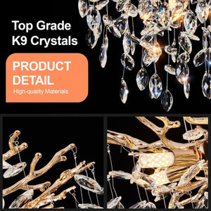 English Elm Modern Gold Tree Branch Crystal Seven Light Chandelier for Dining and Living Rooms W2312P542785