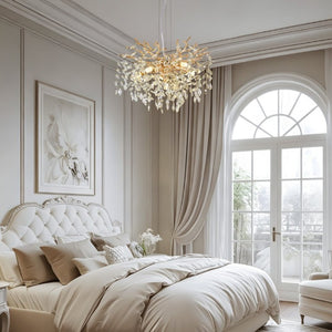 English Elm Modern Gold Tree Branch Chandelier with Hand Strung Crystals Six Light Dining Fixture W2312P542787