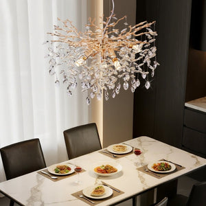 English Elm Modern Gold Tree Branch Chandelier with Hand Strung Crystals Six Light Dining Fixture W2312P542787
