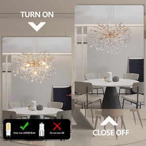English Elm Modern Gold Tree Branch Chandelier with Hand Strung Crystals Six Light Dining Fixture W2312P542787