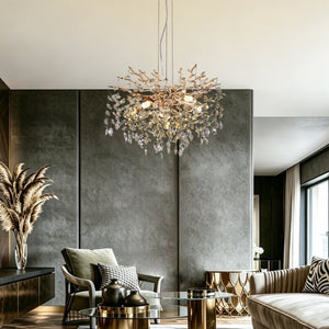 English Elm Modern Gold Tree Branch Chandelier with Hand Strung Crystals Six Light Dining Fixture W2312P542787