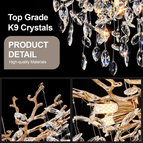 English Elm Modern Gold Tree Branch Chandelier with Hand Strung Crystals Six Light Dining Fixture W2312P542787