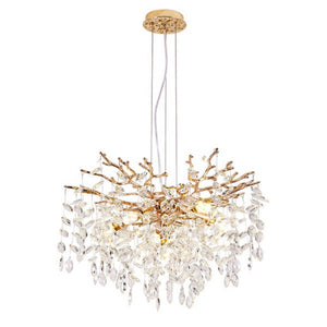 English Elm Modern Gold Tree Branch Chandelier with Hand Strung Crystals Six Light Dining Fixture W2312P542787