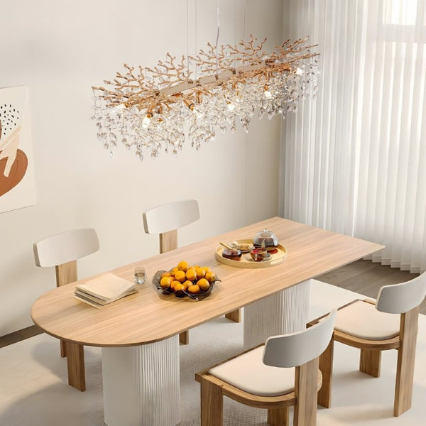 English Elm Modern Gold Branch Chandelier 14 Light Crystal Raindrop Fixture for Dining Room W2312P543107