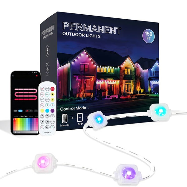 English Elm 150Ft Permanent Eave LED Strip Smart App Controlled RGB Addressable Outdoor Roofline Lights W2312P543853