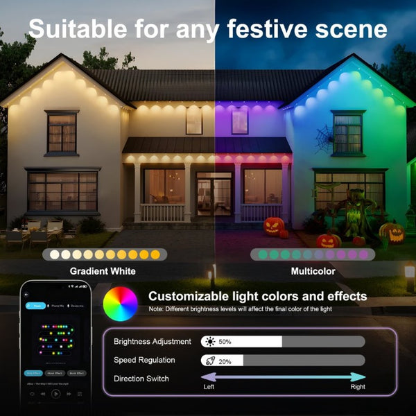 English Elm 150Ft Permanent Eave LED Strip Smart App Controlled RGB Addressable Outdoor Roofline Lights W2312P543853