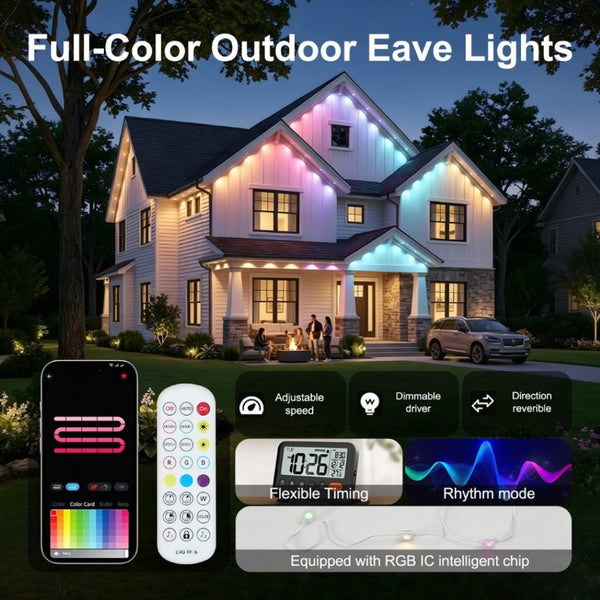 English Elm 150Ft Permanent Eave LED Strip Smart App Controlled RGB Addressable Outdoor Roofline Lights W2312P543853