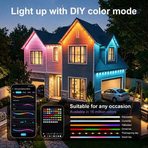 English Elm 150Ft Permanent Eave LED Strip Smart App Controlled RGB Addressable Outdoor Roofline Lights W2312P543853