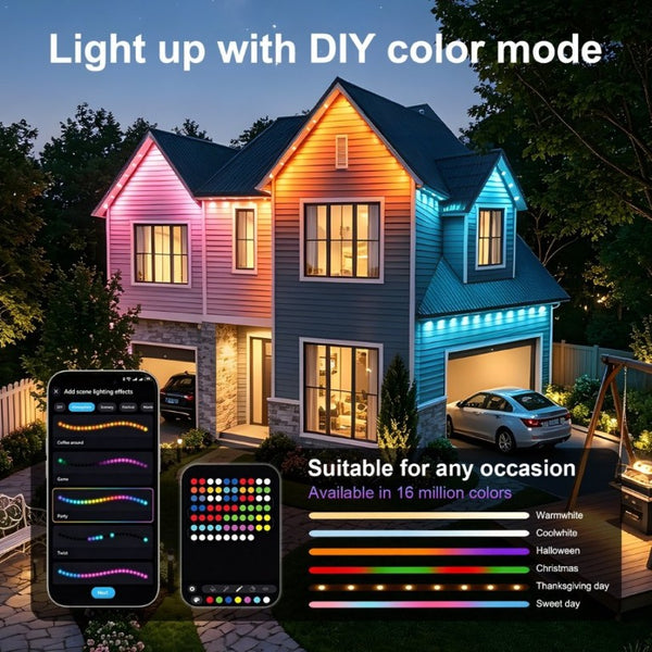 English Elm 150Ft Permanent Eave LED Strip Smart App Controlled RGB Addressable Outdoor Roofline Lights W2312P543853