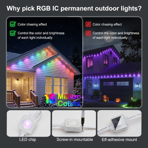 English Elm 150Ft Permanent Eave LED Strip Smart App Controlled RGB Addressable Outdoor Roofline Lights W2312P543853