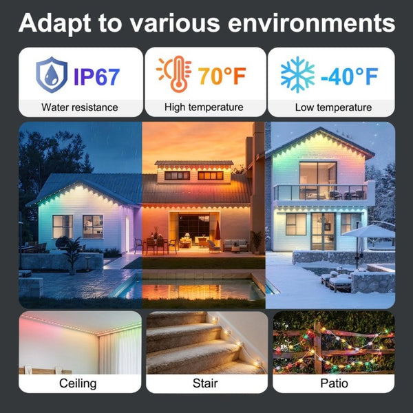 English Elm 150Ft Permanent Eave LED Strip Smart App Controlled RGB Addressable Outdoor Roofline Lights W2312P543853