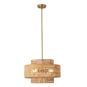 English Elm 17.7 Inch Hand Woven Rattan Drum Chandelier Bohemian Pendant for Dining and Kitchen W2312P543985