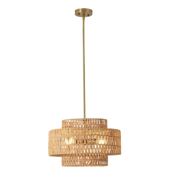 English Elm 17.7 Inch Hand Woven Rattan Drum Chandelier Bohemian Pendant for Dining and Kitchen W2312P543985