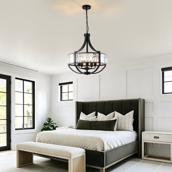 English Elm 20 Inch Matte Black Crystal Halo Chandelier 5 Light Farmhouse Fixture for Dining Foyer W2312P544310