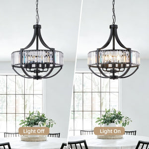 English Elm 20 Inch Matte Black Crystal Halo Chandelier 5 Light Farmhouse Fixture for Dining Foyer W2312P544310