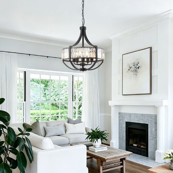 English Elm 20 Inch Matte Black Crystal Halo Chandelier 5 Light Farmhouse Fixture for Dining Foyer W2312P544310