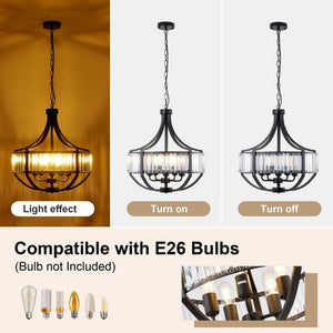 English Elm 20 Inch Matte Black Crystal Halo Chandelier 5 Light Farmhouse Fixture for Dining Foyer W2312P544310