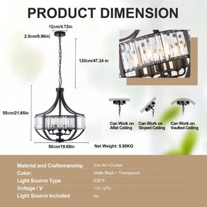English Elm 20 Inch Matte Black Crystal Halo Chandelier 5 Light Farmhouse Fixture for Dining Foyer W2312P544310