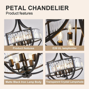 English Elm 20 Inch Matte Black Crystal Halo Chandelier 5 Light Farmhouse Fixture for Dining Foyer W2312P544310