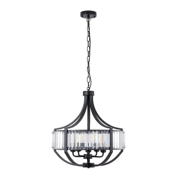 English Elm 20 Inch Matte Black Crystal Halo Chandelier 5 Light Farmhouse Fixture for Dining Foyer W2312P544310