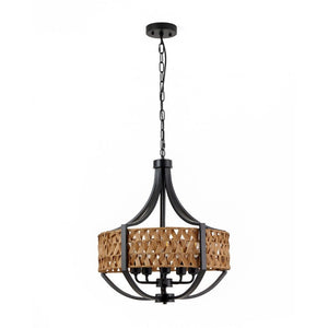 English Elm 19.7 Inch Five Light Boho Chandelier Hand Woven Reed Shade Matte Black Dining Room W2312P544317