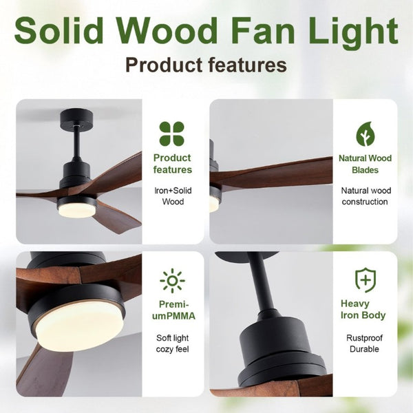 English Elm 52 Inch Farmhouse Ceiling Fan with Dimmable LED Remote Walnut Blades Indoor Outdoor W2312P544428