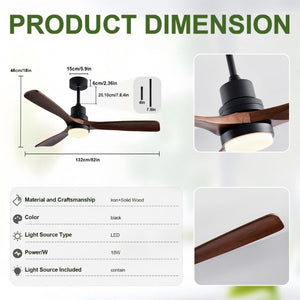 English Elm 52 Inch Farmhouse Ceiling Fan with Dimmable LED Remote Walnut Blades Indoor Outdoor W2312P544428
