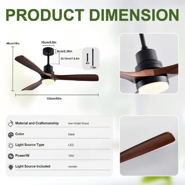 English Elm 52 Inch Farmhouse Ceiling Fan with Dimmable LED Remote Walnut Blades Indoor Outdoor W2312P544428
