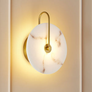 English Elm Round Alabaster Stone Wall Sconce Hardwired Gold Mount Soft LED Glow for Bedroom W2312P544548