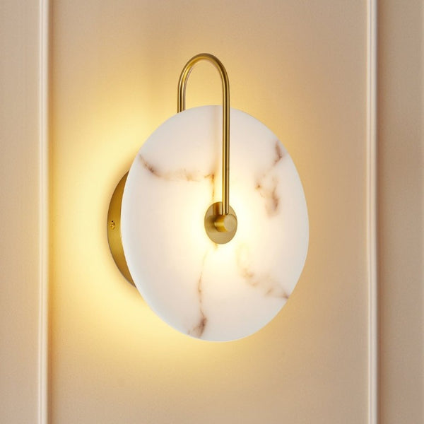 English Elm Round Alabaster Stone Wall Sconce Hardwired Gold Mount Soft LED Glow for Bedroom W2312P544548