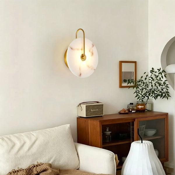 English Elm Round Alabaster Stone Wall Sconce Hardwired Gold Mount Soft LED Glow for Bedroom W2312P544548