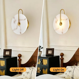 English Elm Round Alabaster Stone Wall Sconce Hardwired Gold Mount Soft LED Glow for Bedroom W2312P544548