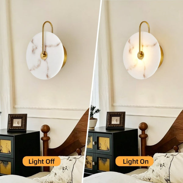 English Elm Round Alabaster Stone Wall Sconce Hardwired Gold Mount Soft LED Glow for Bedroom W2312P544548