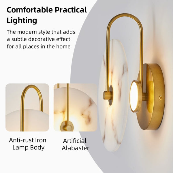 English Elm Round Alabaster Stone Wall Sconce Hardwired Gold Mount Soft LED Glow for Bedroom W2312P544548