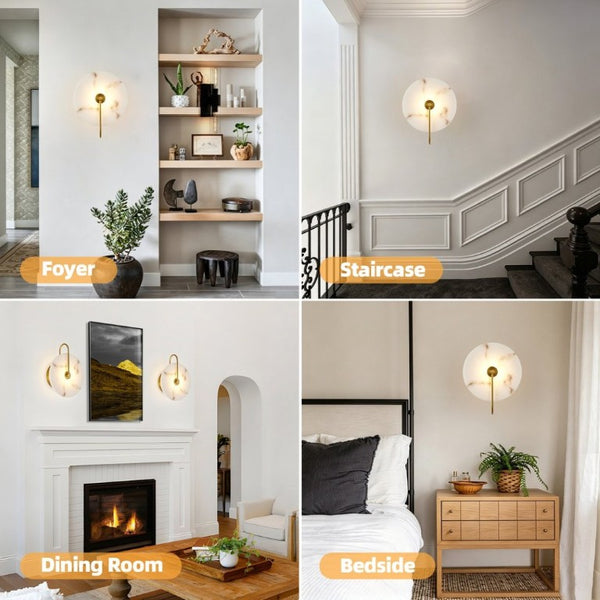 English Elm Round Alabaster Stone Wall Sconce Hardwired Gold Mount Soft LED Glow for Bedroom W2312P544548