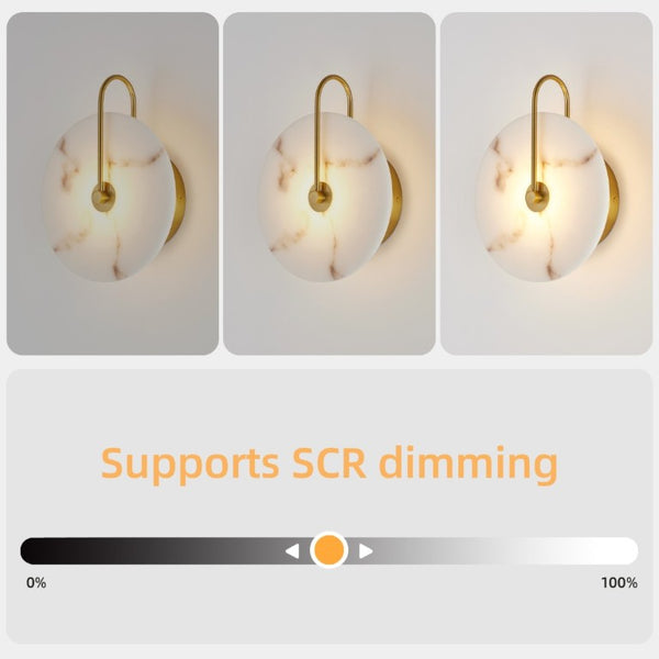 English Elm Round Alabaster Stone Wall Sconce Hardwired Gold Mount Soft LED Glow for Bedroom W2312P544548
