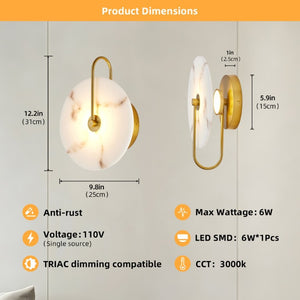 English Elm Round Alabaster Stone Wall Sconce Hardwired Gold Mount Soft LED Glow for Bedroom W2312P544548