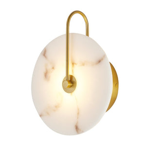 English Elm Round Alabaster Stone Wall Sconce Hardwired Gold Mount Soft LED Glow for Bedroom W2312P544548