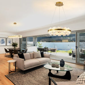 English Elm Modern Natural Alabaster Stone Round Chandelier Warm Ambient Glow for Any Room W2312P544569