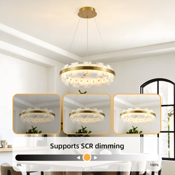 English Elm Modern Natural Alabaster Stone Round Chandelier Warm Ambient Glow for Any Room W2312P544569