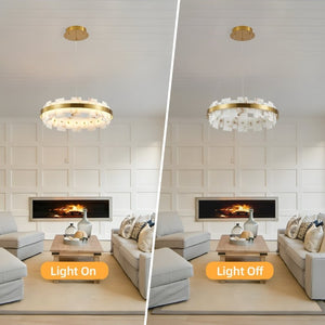 English Elm Modern Natural Alabaster Stone Round Chandelier Warm Ambient Glow for Any Room W2312P544569