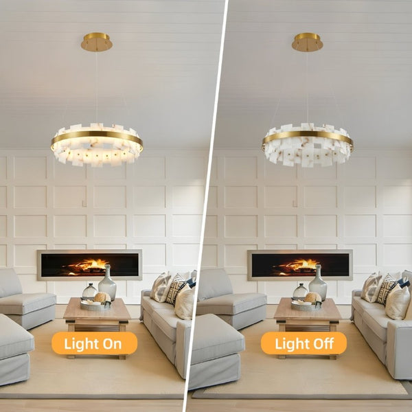 English Elm Modern Natural Alabaster Stone Round Chandelier Warm Ambient Glow for Any Room W2312P544569