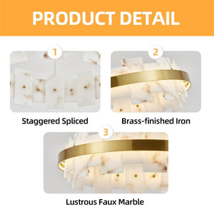 English Elm Modern Natural Alabaster Stone Round Chandelier Warm Ambient Glow for Any Room W2312P544569
