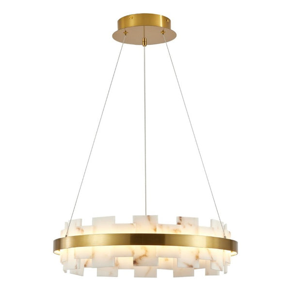 English Elm Modern Natural Alabaster Stone Round Chandelier Warm Ambient Glow for Any Room W2312P544569