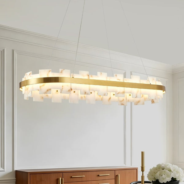 English Elm Alabaster Rectangle Chandelier Spanish Stone Dining Room Modern Luxury Ceiling Light W2312P545399