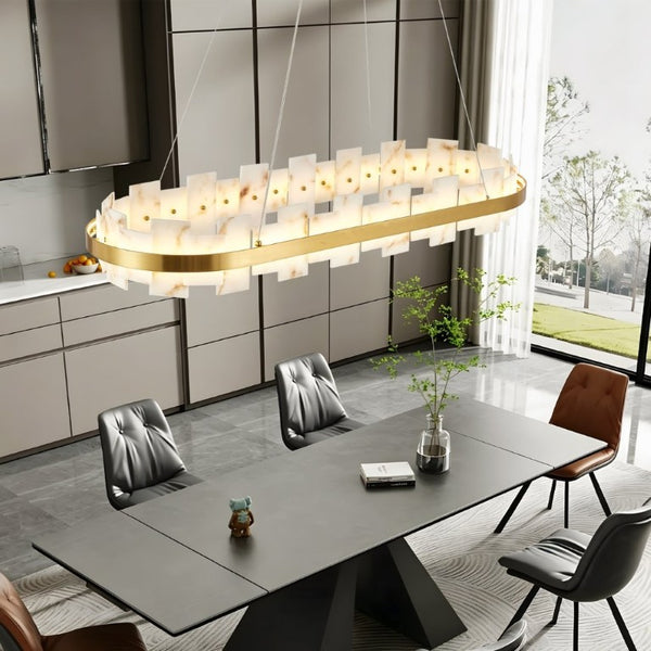 English Elm Alabaster Rectangle Chandelier Spanish Stone Dining Room Modern Luxury Ceiling Light W2312P545399