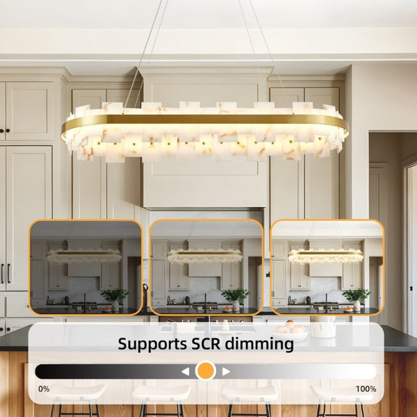 English Elm Alabaster Rectangle Chandelier Spanish Stone Dining Room Modern Luxury Ceiling Light W2312P545399